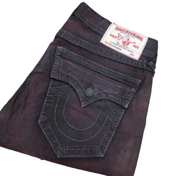 BRAND New True Religion Jeans Size 32 STRAIGHT BIG T Black/Red - Picture 7 of 16